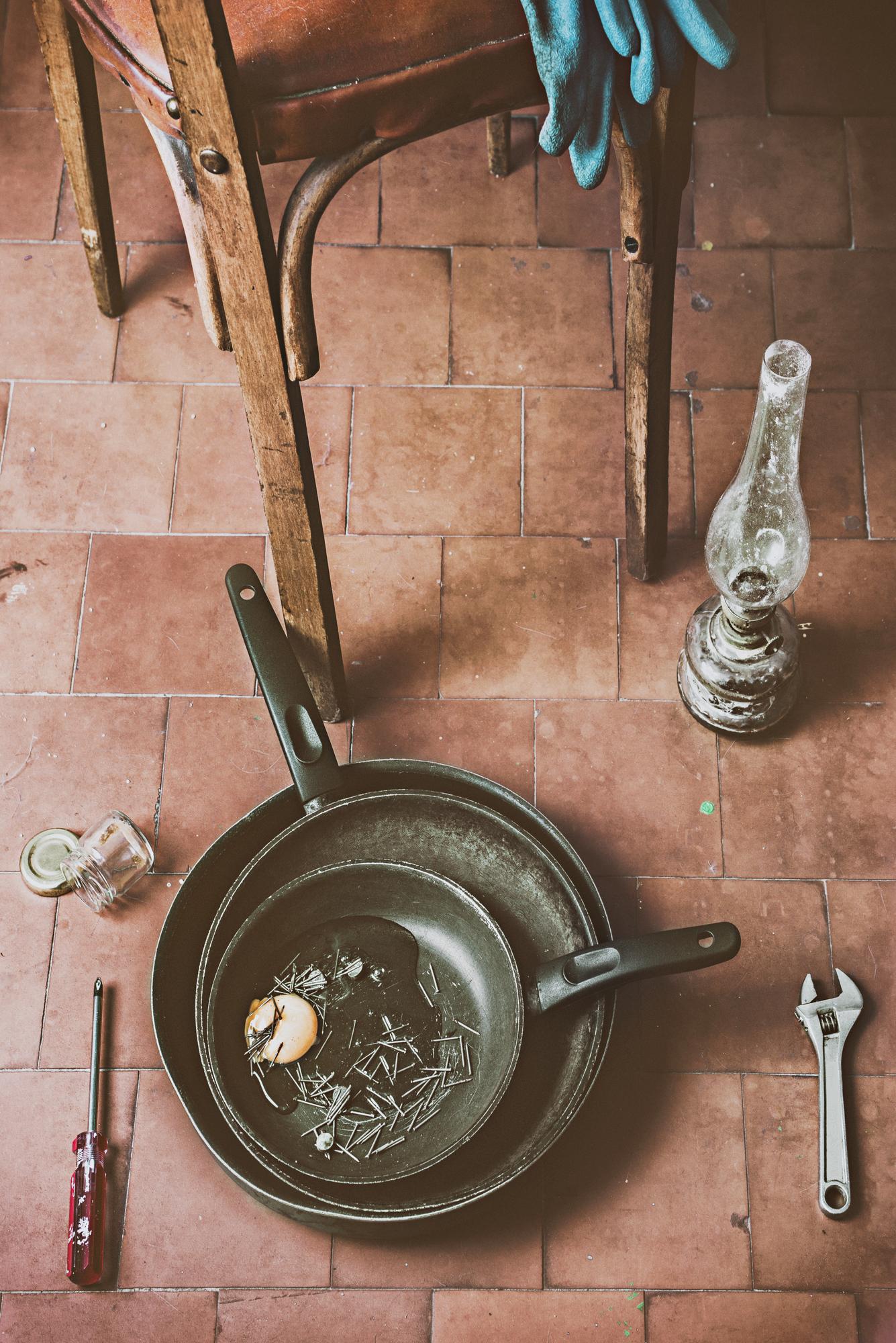 Interior of artisanal kitchen workspace with tools